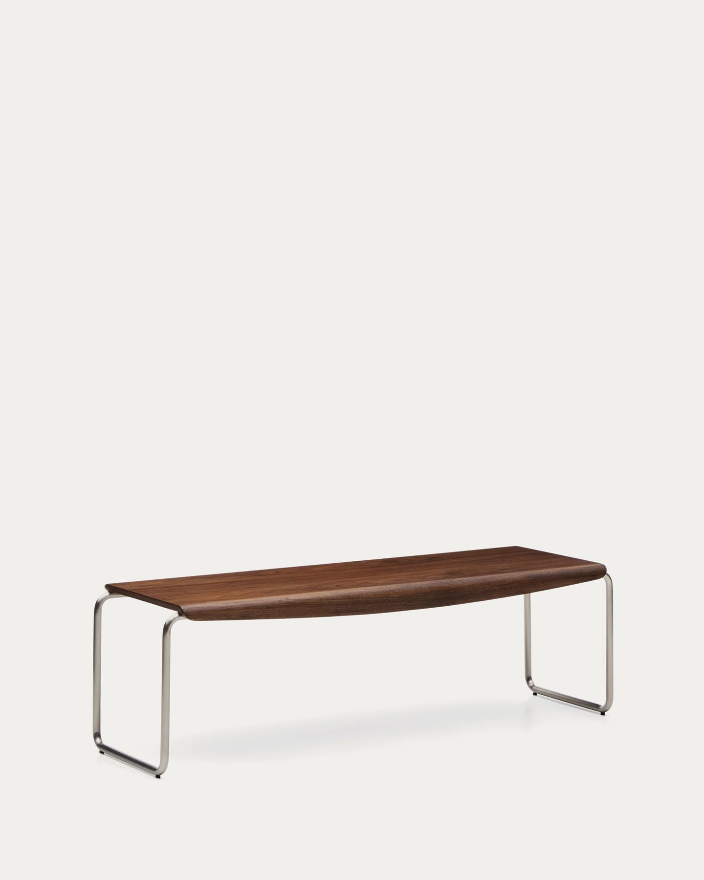 Bank Tarsel aus Nussbaumfurnier mit Gestell aus gebürstetem Edelstahl 142 cm in Dunkelbraun präsentiert im Onlineshop von KAQTU Design AG. Sitzbank ist von Kave Home