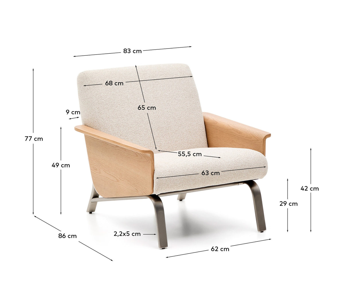 Sessel Amsen in Beige aus Eichensperrholz mit Beinen aus em gebürsteten Edelstahl in Beige präsentiert im Onlineshop von KAQTU Design AG. Sessel ist von Kave Home