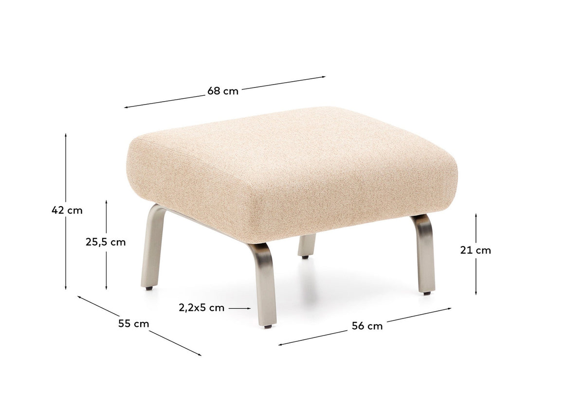 Fussablage Amsen in Hellbraun mit Beinen aus em gebürsteten Edelstahl 68 x 55 cm in Hellbraun präsentiert im Onlineshop von KAQTU Design AG. Pouf ist von Kave Home