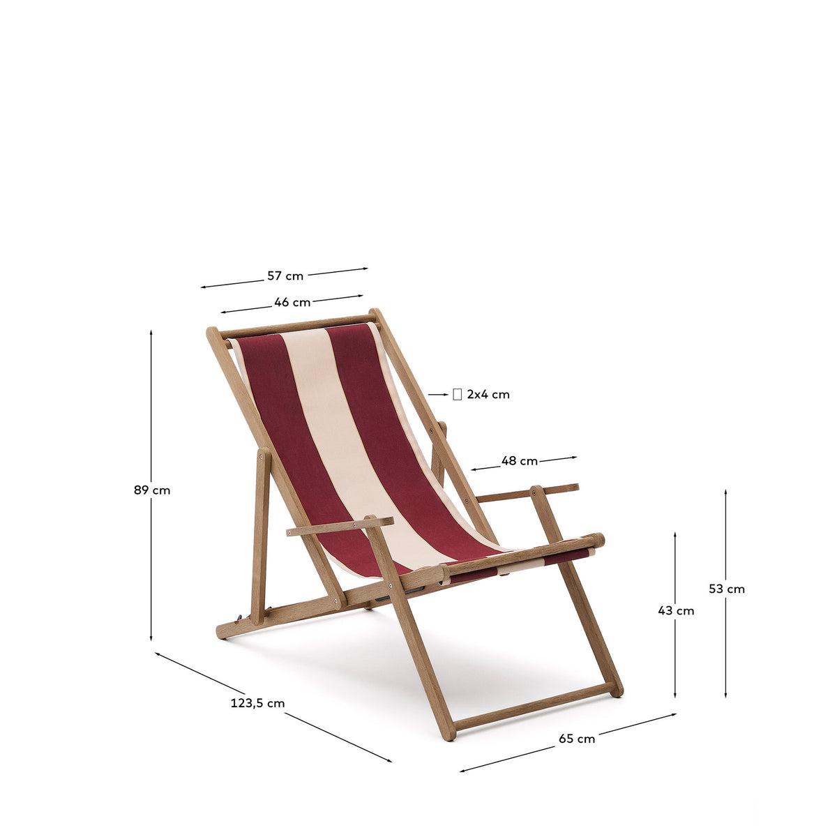 Weinrot-beige gestreifter klappbarer Outdoor-Liegestuhl Vilara aus massivem Akazienholz, FSC 100% in Weiss, Braun präsentiert im Onlineshop von KAQTU Design AG. Liegestuhl ist von Kave Home