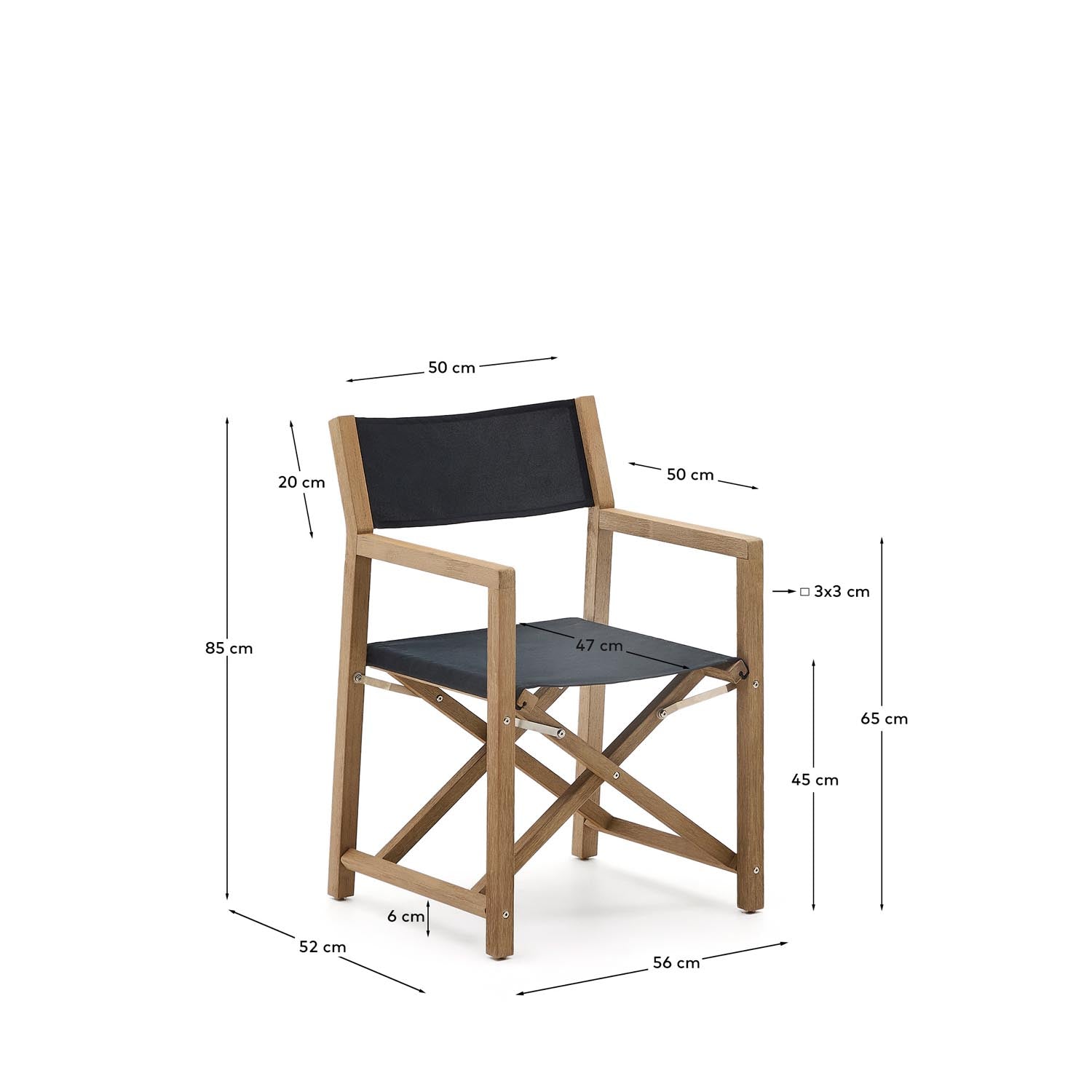 Genießen Sie den eleganten Outdoor-Klappstuhl Vilara in Schwarz aus robustem, nachhaltigem Akazienholz – perfekt für entspannte Stunden im Freien.