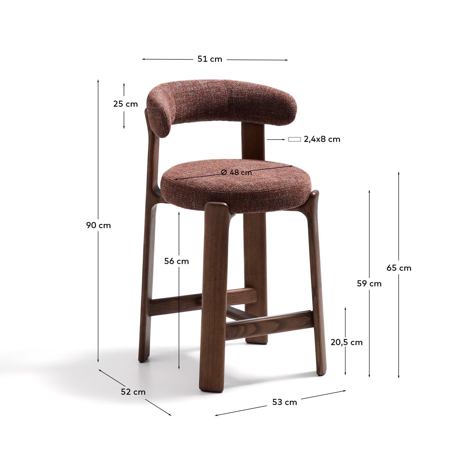 Entdecken Sie den Hocker Granite von Kave Home: Ein stilvoller Hocker aus brauner Chenille und massivem Eschenholz, ideal für Ihr Zuhause.