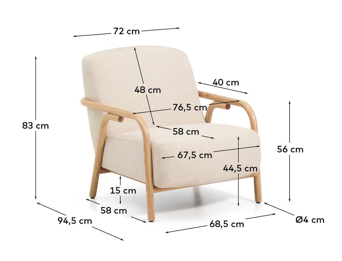 Sessel Sylo aus beiger Chenille und massivem Eschenholz mit naturfarbenem Finish, FSC 100 % in Beige präsentiert im Onlineshop von KAQTU Design AG. Sessel ist von Kave Home