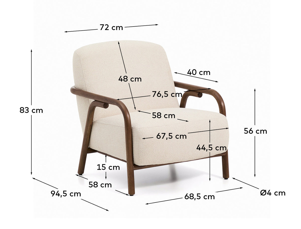 Sessel Sylo aus beiger Chenille und massivem Eschenholz mit nussbaumfarbenem Finish, FSC 100 % in Beige präsentiert im Onlineshop von KAQTU Design AG. Sessel ist von Kave Home