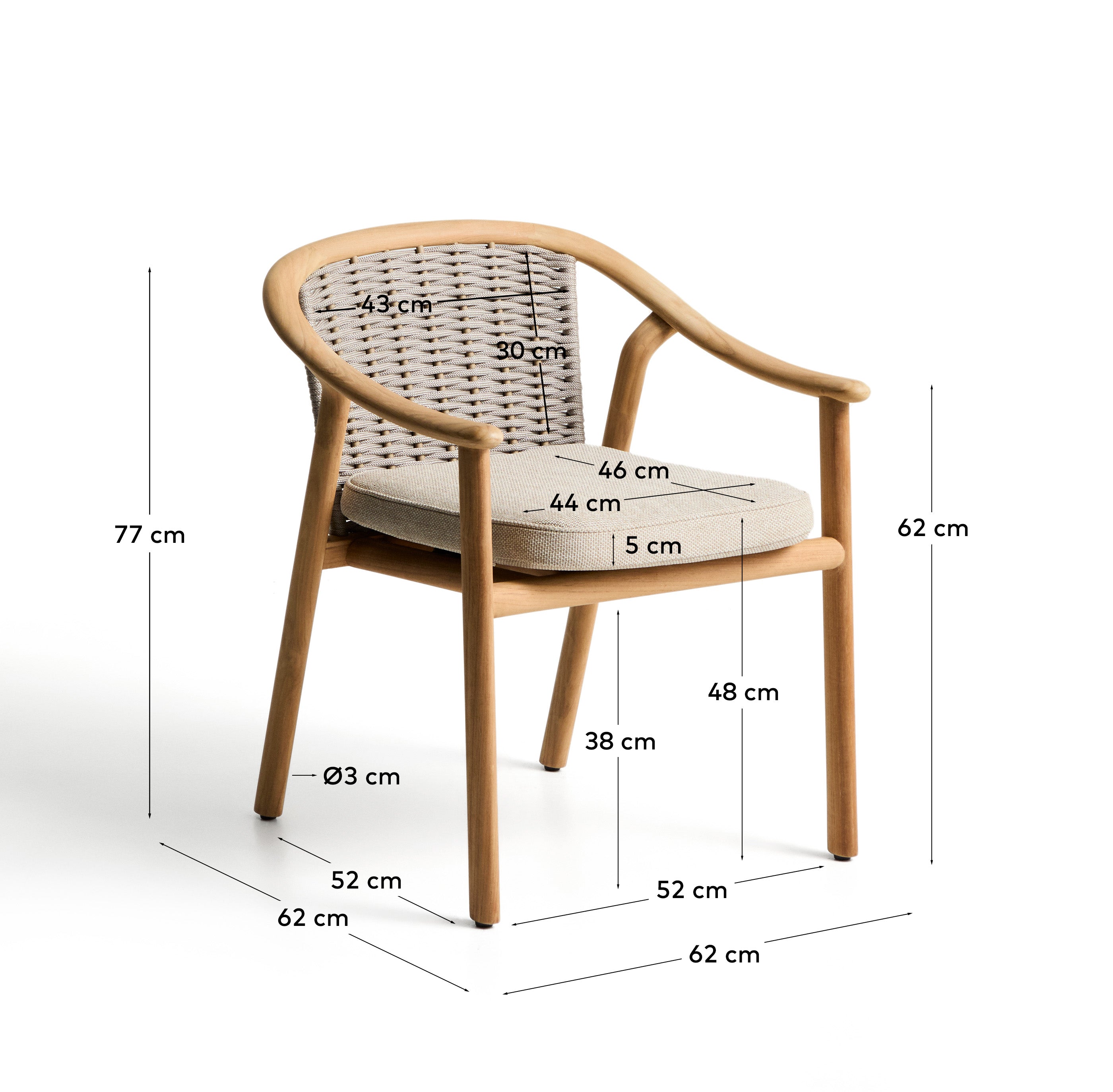 Stapelbarer Outdoor-Stuhl Elunda aus massivem Teakholz, FSC 100 % in Natur präsentiert im Onlineshop von KAQTU Design AG. Gartenstuhl ist von Kave Home