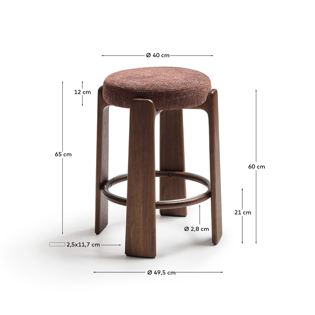 Hocker Granite aus brauner Chenille und massivem Eschenholz mit nussbaumfarbenem Finish, FSC 100%, 65 cm in Braun, Dunkelbraun präsentiert im Onlineshop von KAQTU Design AG. Barstuhl ist von Kave Home