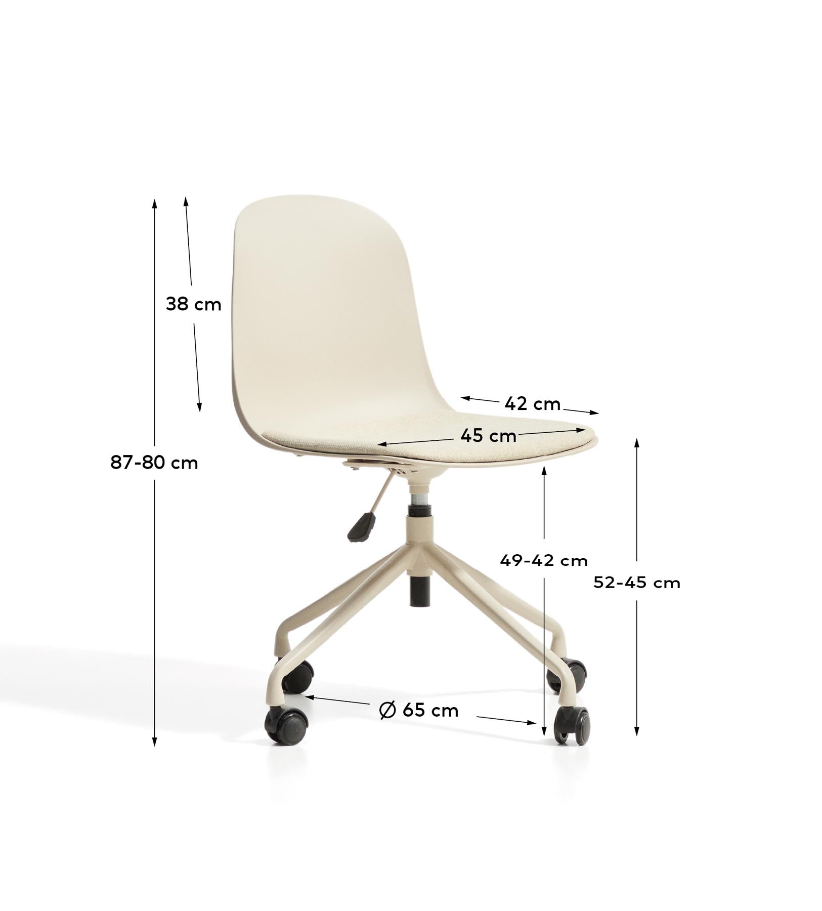 Schreibtischstuhl Debari mit Chenille-Kissen und Stahlbeinen mit beigem Finish in Beige präsentiert im Onlineshop von KAQTU Design AG. Bürostuhl ist von Kave Home