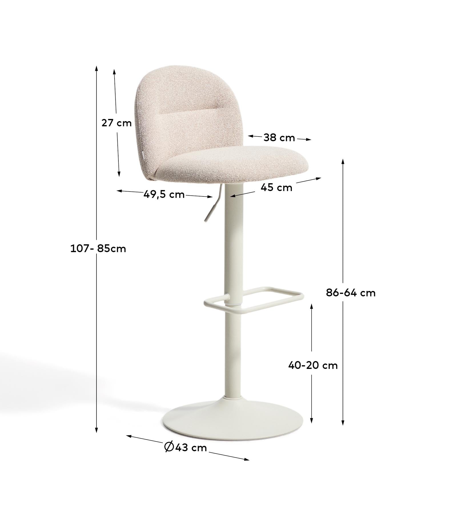 Hocker Arino mit beiger Chenille und beigen Metallbeinen, 65 cm FSC 100% in Beige präsentiert im Onlineshop von KAQTU Design AG. Barhocker ist von Kave Home