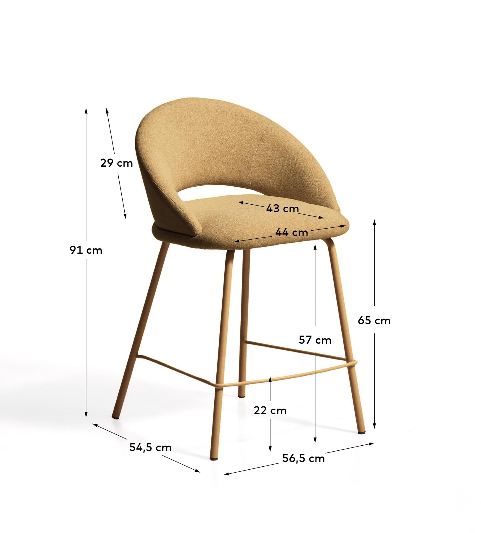 Hocker Bonali mit senfgelber Chenille und Beinen aus senfgelbem Metall, FSC Mix Credit, 65 cm in Senfgelb präsentiert im Onlineshop von KAQTU Design AG. Barhocker ist von Kave Home