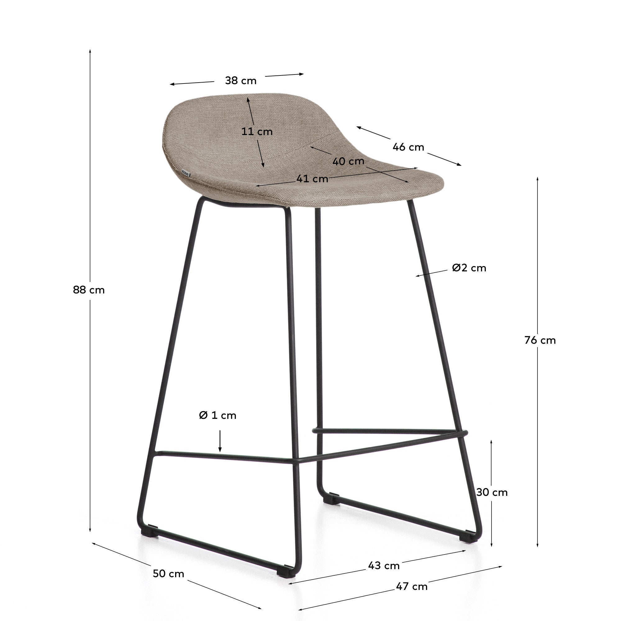 Hocker Zahara mit brauner Chenille und Stahlbeinen mit schwarzem Finish, 76 cm, FSC 100 % in Braun präsentiert im Onlineshop von KAQTU Design AG. Barhocker ist von Kave Home