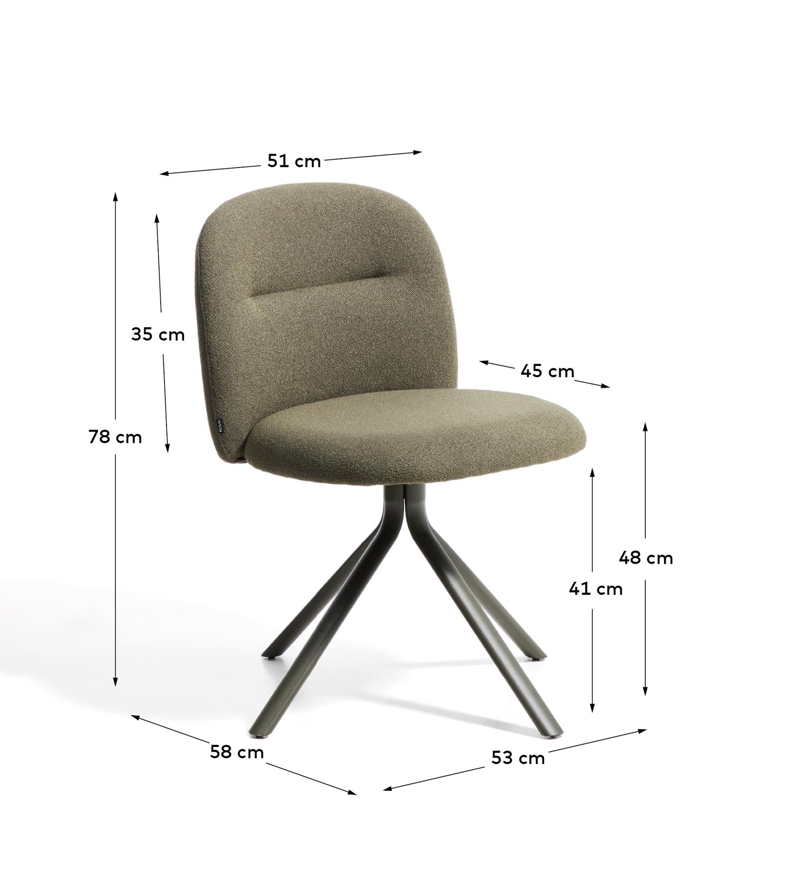 Drehstuhl Arino mit grüner Chenille und grünen Metallbeinen FSC 100% in Grün präsentiert im Onlineshop von KAQTU Design AG. Drehstuhl ist von Kave Home