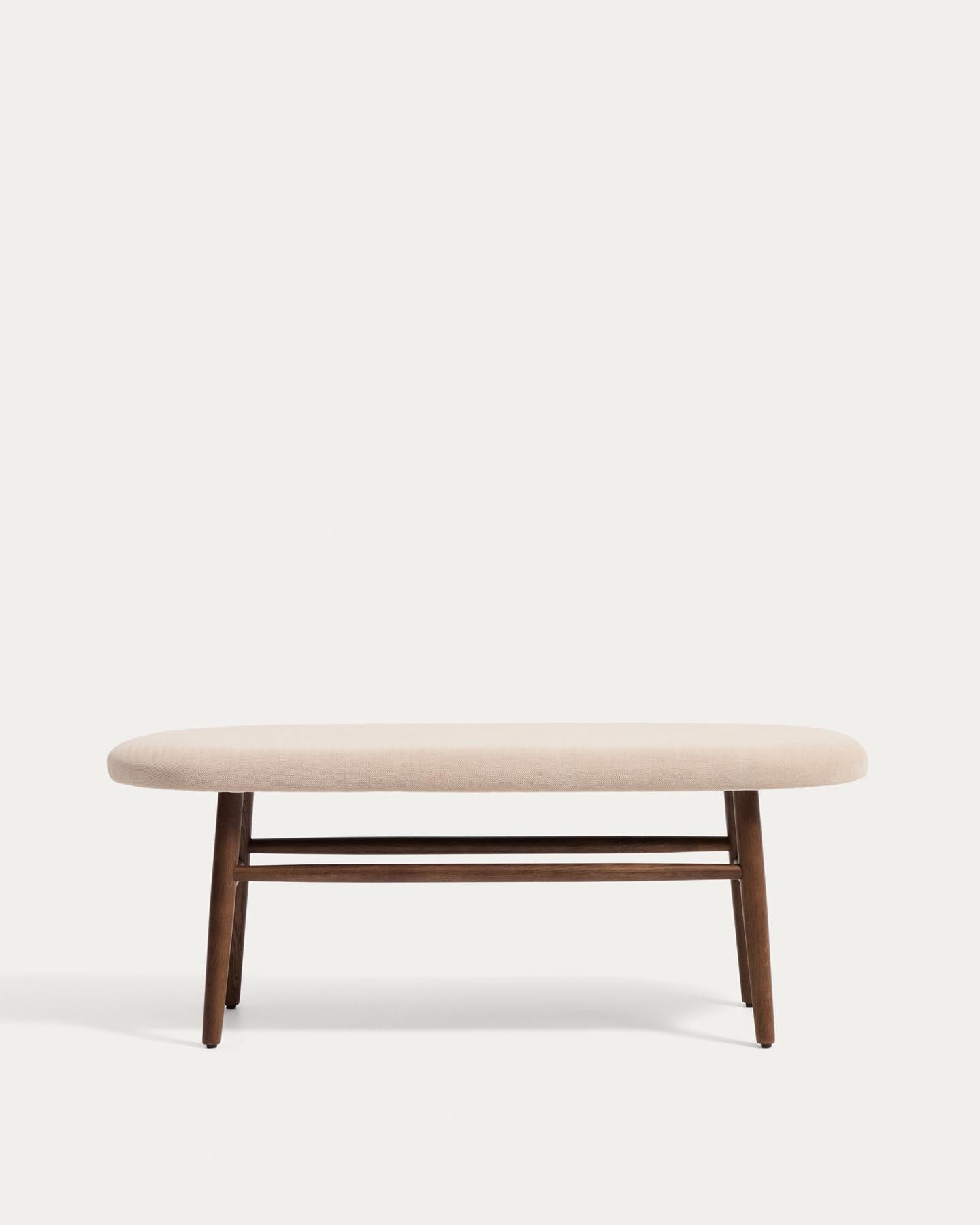 Bank Helda in grüner Chenille und massivem Eichenholz mit Nussbaumfinish, FSC Mix Credit, 122 cm in Braun präsentiert im Onlineshop von KAQTU Design AG. Sitzbank ist von Kave Home