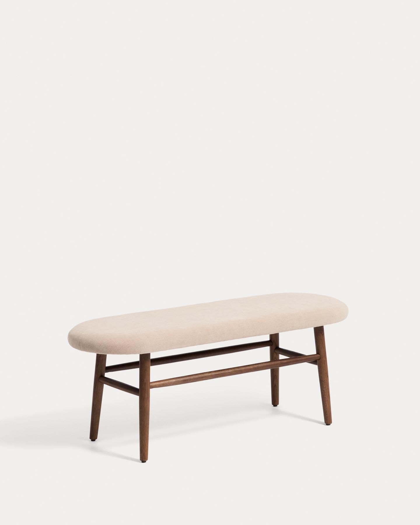Bank Helda in grüner Chenille und massivem Eichenholz mit Nussbaumfinish, FSC Mix Credit, 122 cm in Braun präsentiert im Onlineshop von KAQTU Design AG. Sitzbank ist von Kave Home