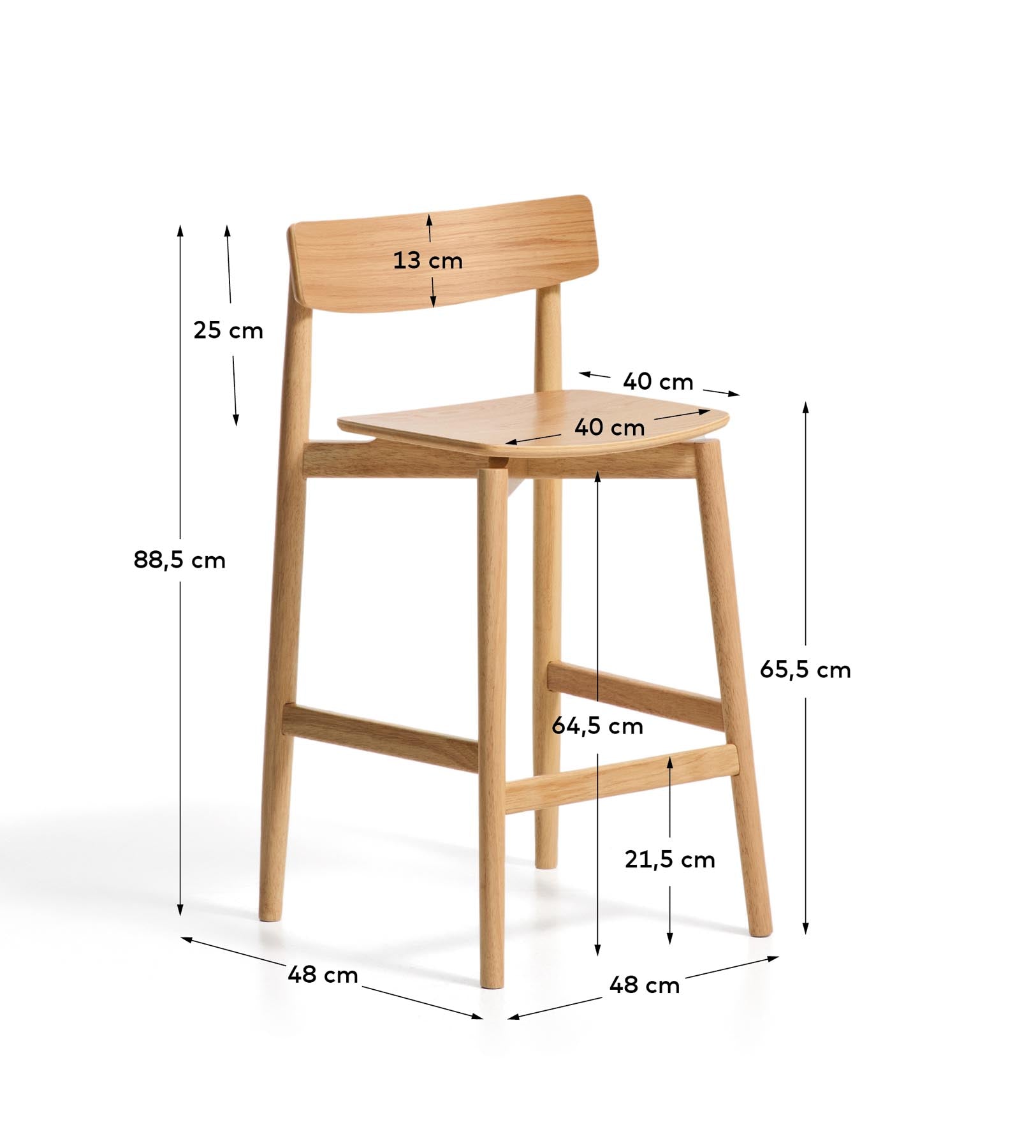 Hocker Evera mit Rückenlehne aus Eichenfurnier mit naturfarbenem Finish, 65 cm in Beige präsentiert im Onlineshop von KAQTU Design AG. Barhocker ist von Kave Home