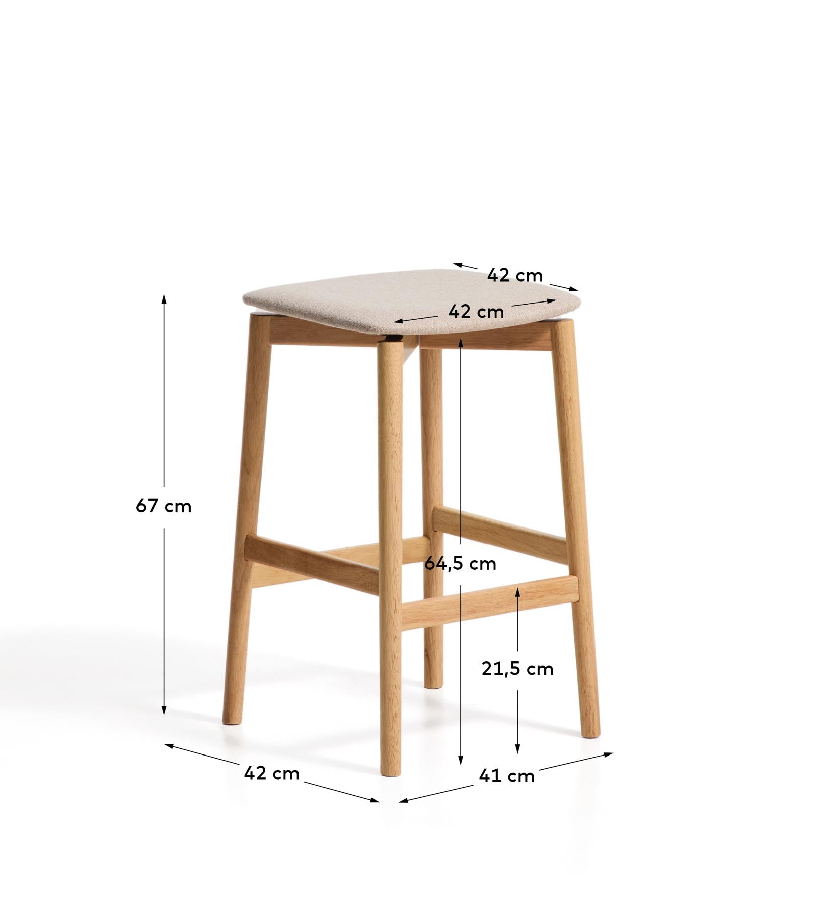 Hocker Evera aus Eichenfurnier mit naturfarbenem Finish und beiger Chenille, 65 cm in Beige präsentiert im Onlineshop von KAQTU Design AG. Barhocker ist von Kave Home