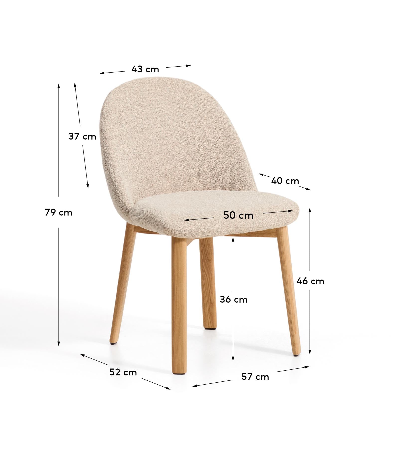 Stuhl Meila mit beiger Chenille und Beinen aus massivem Eschenholz mit naturfarbenem Finish in Beige präsentiert im Onlineshop von KAQTU Design AG. Stuhl ist von Kave Home