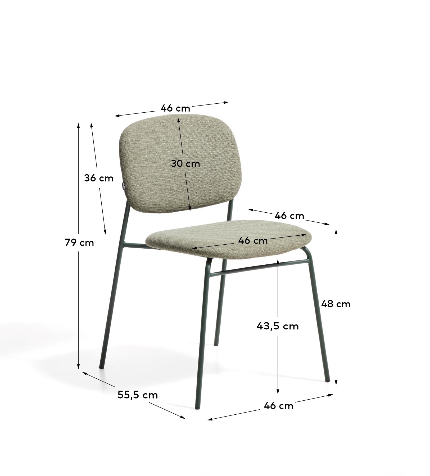 Stapelbarer Stuhl Meli mit grüner Chenille und grünen Metallbeinen, FSC Mix Credit in Grün präsentiert im Onlineshop von KAQTU Design AG. Stuhl ist von Kave Home