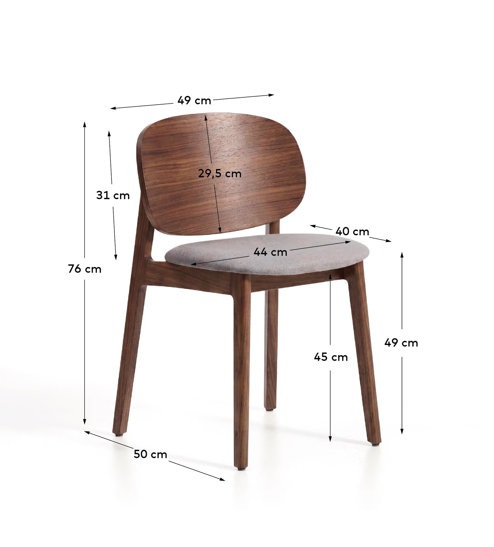 Stuhl Ludara aus Eichenfurnier mit Nussbaumfinish und brauner Chenille in Braun präsentiert im Onlineshop von KAQTU Design AG. Stuhl ist von Kave Home