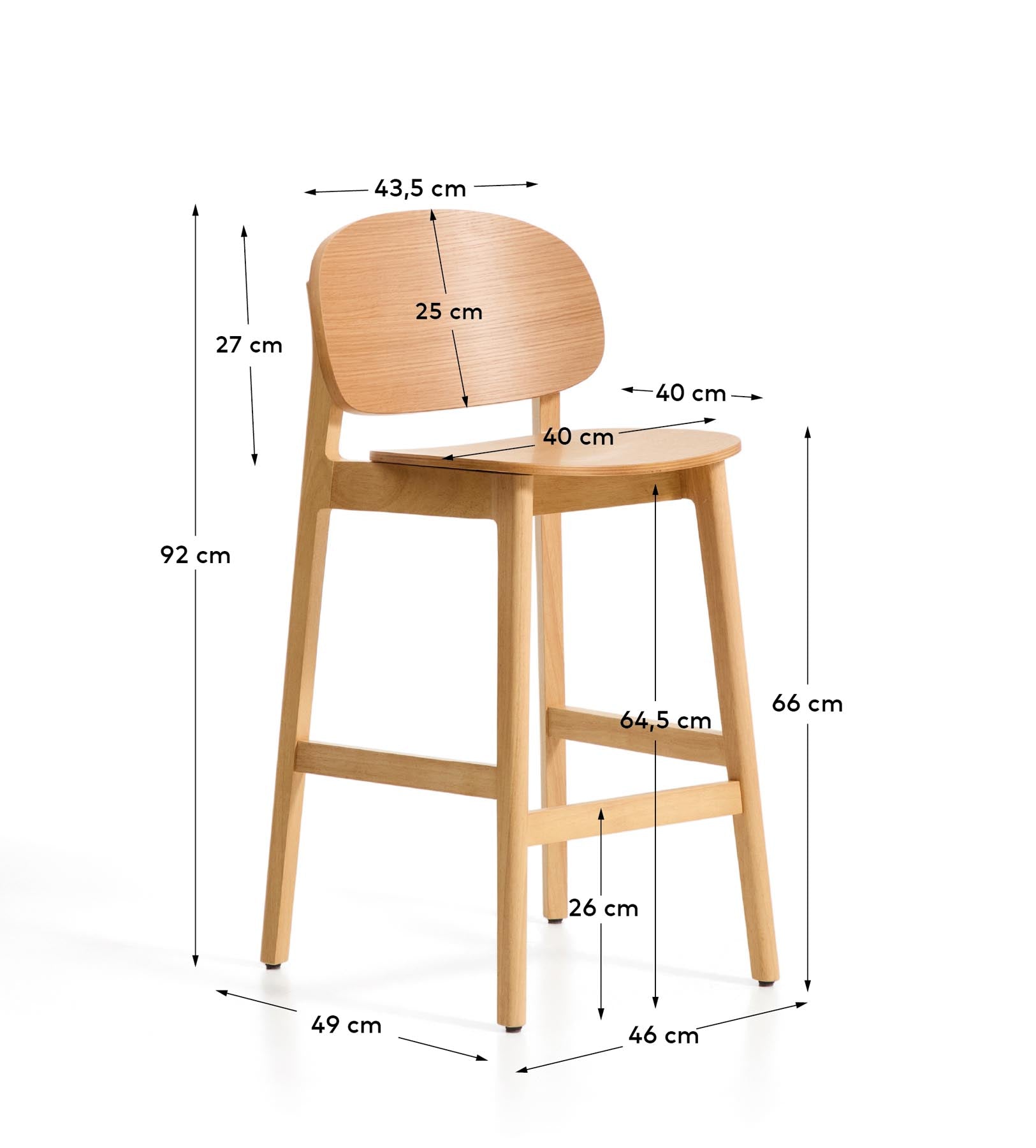 Hocker Ludara aus Eichenfurnier, 65 cm in Natur präsentiert im Onlineshop von KAQTU Design AG. Barhocker ist von Kave Home