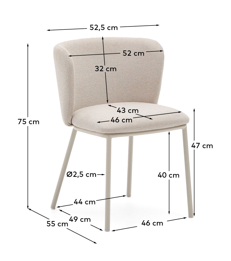 Stuhl Ciselia aus beigefarbenem Chenille und beigefarbenem Stahl FSC Mix Credit in Beige präsentiert im Onlineshop von KAQTU Design AG. Stuhl ist von Kave Home