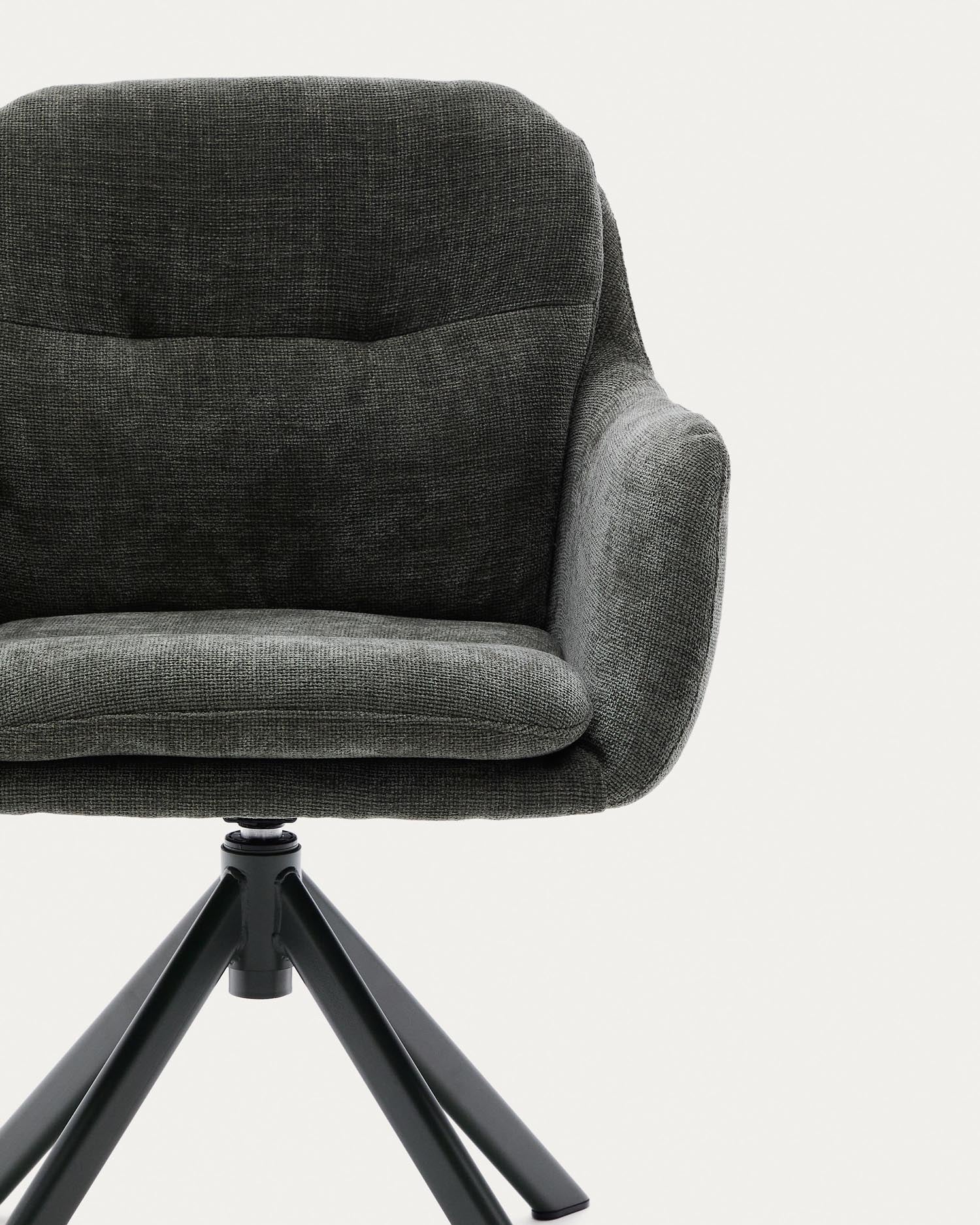 Moderner Drehstuhl Lexa in grünem Chenille und robusten Stahlbeinen, vereint Stil und Komfort für Ihr Zuhause oder Büro.