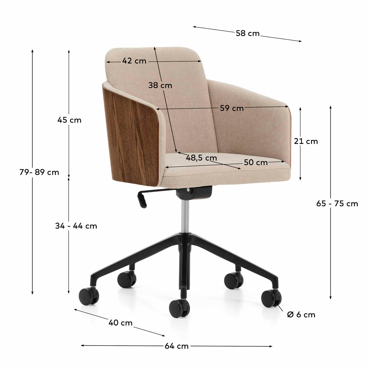 Schreibtischstuhl Madai aus brauner Chenille und Eschenfurnier in Nussbaum-Optik, FSC Mix Credit in Dunkelbraun präsentiert im Onlineshop von KAQTU Design AG. Bürostuhl ist von Kave Home