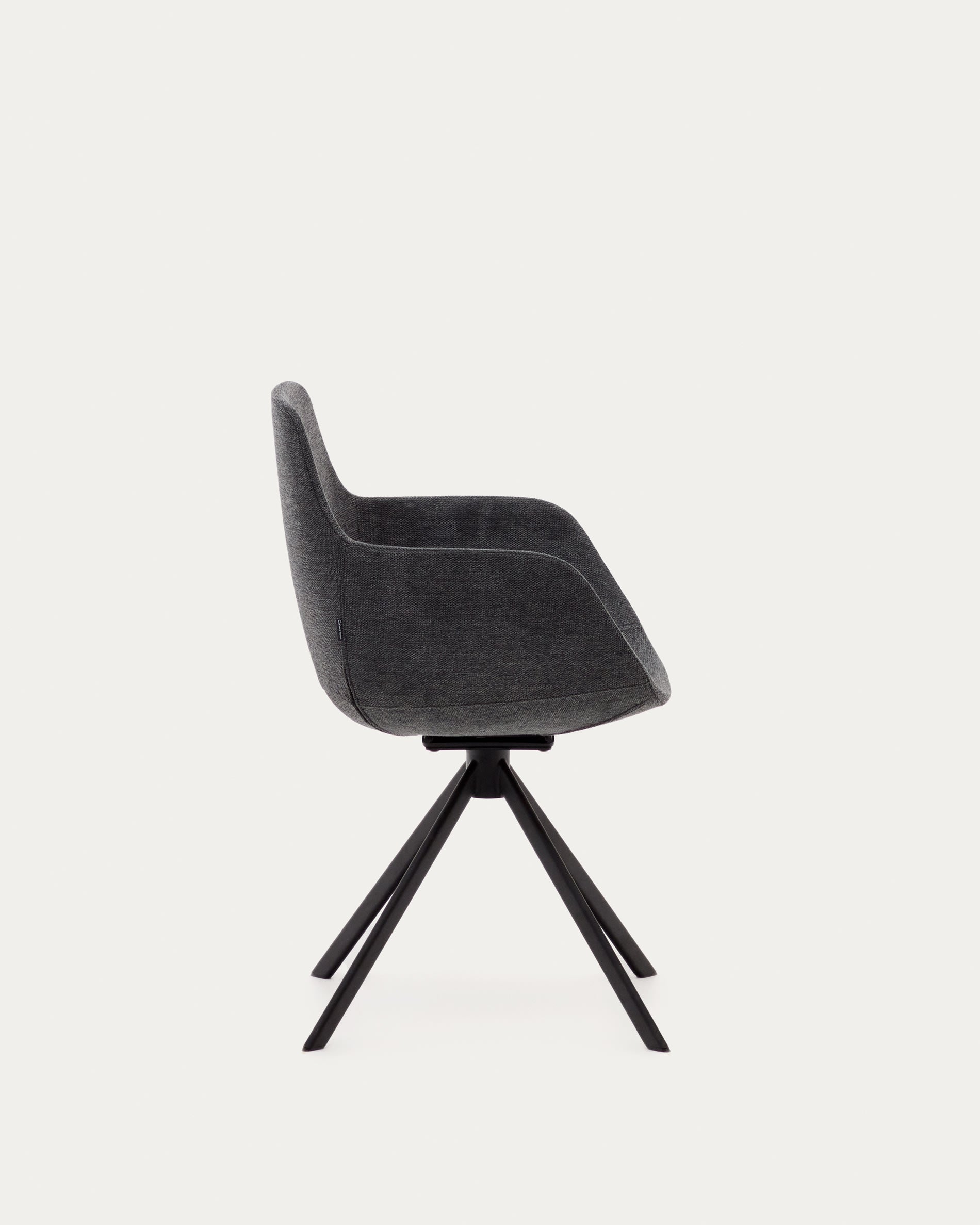 Moderner Tissiana Drehstuhl: Dunkelgraue Chenille, schwarzer Stahl.