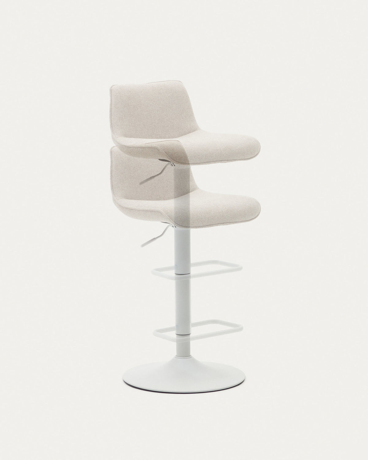 Zenda Hocker aus beigefarbenem Chenille und mattweissem Stahl 81-102 cm FSC 100% in Weiss präsentiert im Onlineshop von KAQTU Design AG. Barhocker ist von Kave Home