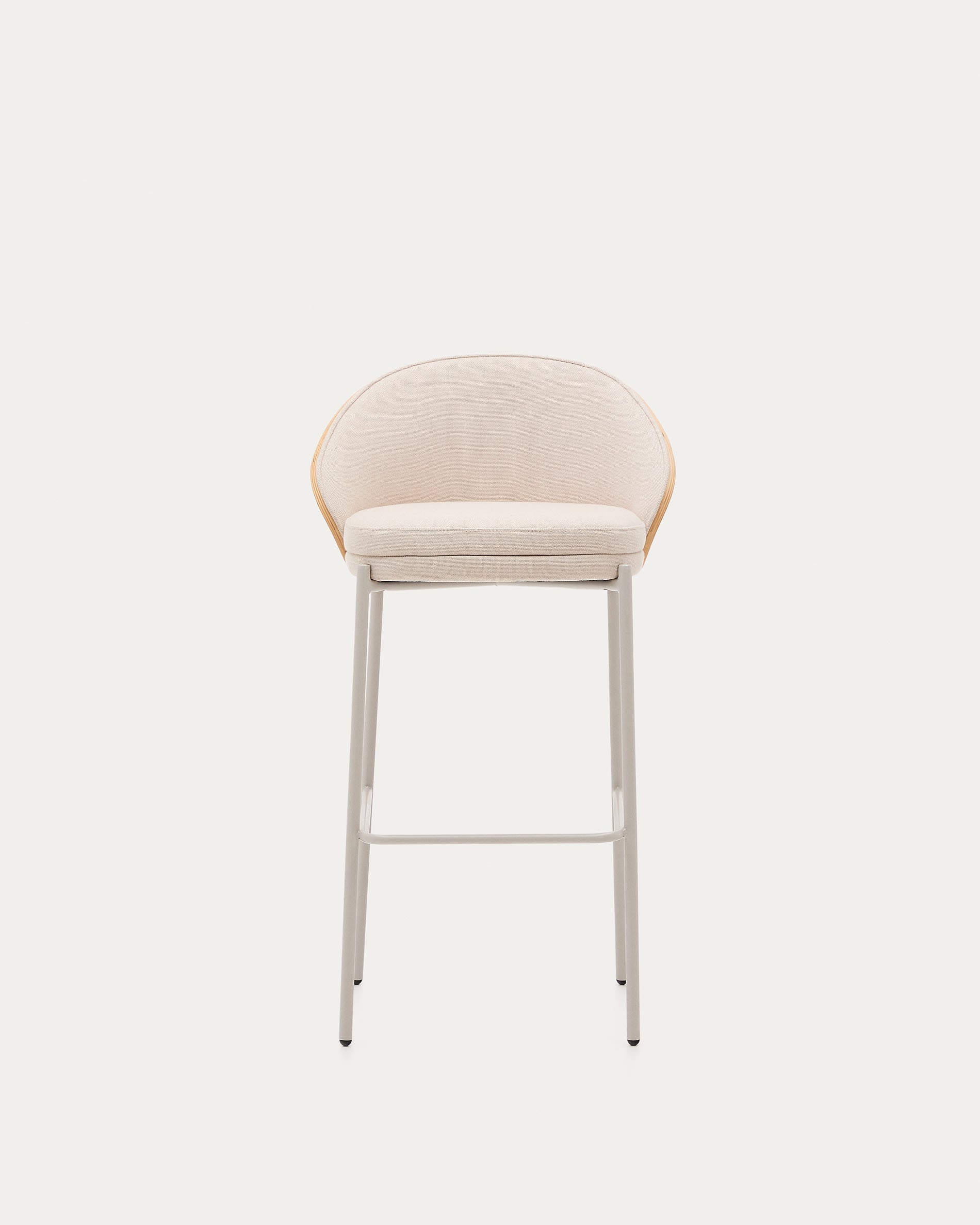 Eleganter Hocker mit Chenille-Sitz, Eschenfurnier und Metallbeinen, 77 cm hoch, ideal für moderne Wohnräume.