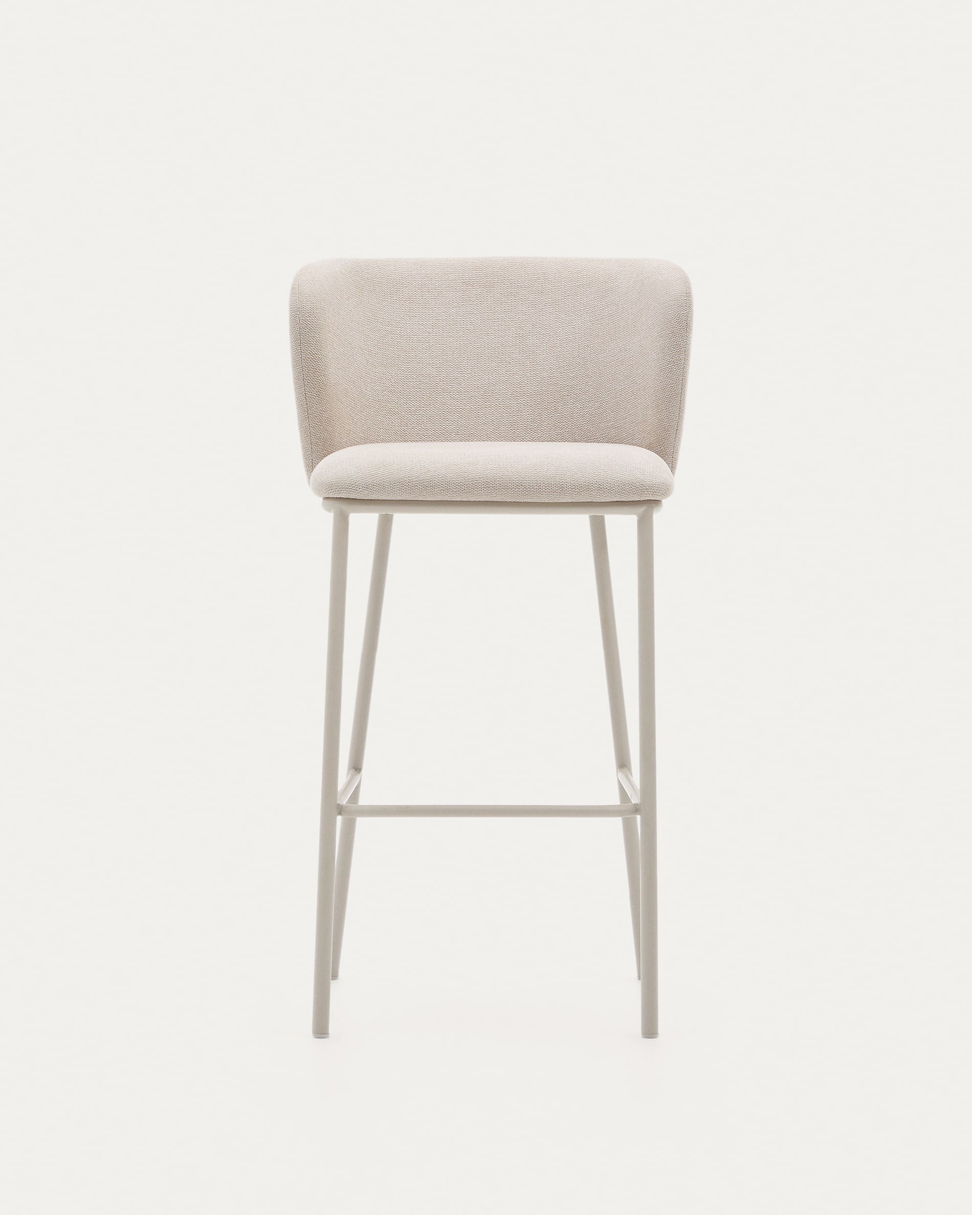 Eleganter Hocker Ciselia, 75 cm, aus beigem Chenille und Stahl, FSC-zertifiziert, ideal für moderne Wohnräume.