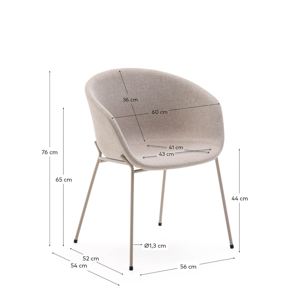 Stuhl Yvette aus beigefarbener Chenille und Stahlbeinen mit beigefarbenem Finish in Beige präsentiert im Onlineshop von KAQTU Design AG. Stuhl ist von Kave Home
