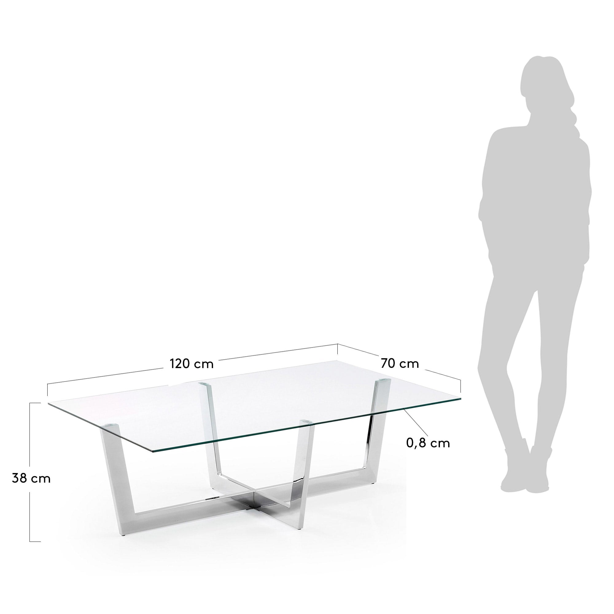 Moderner Couchtisch mit transparentem Glas und robuster Stahlbasis in Chrom-Optik, 120 x 70 cm – perfektes Highlight für Ihr Wohnzimmer.