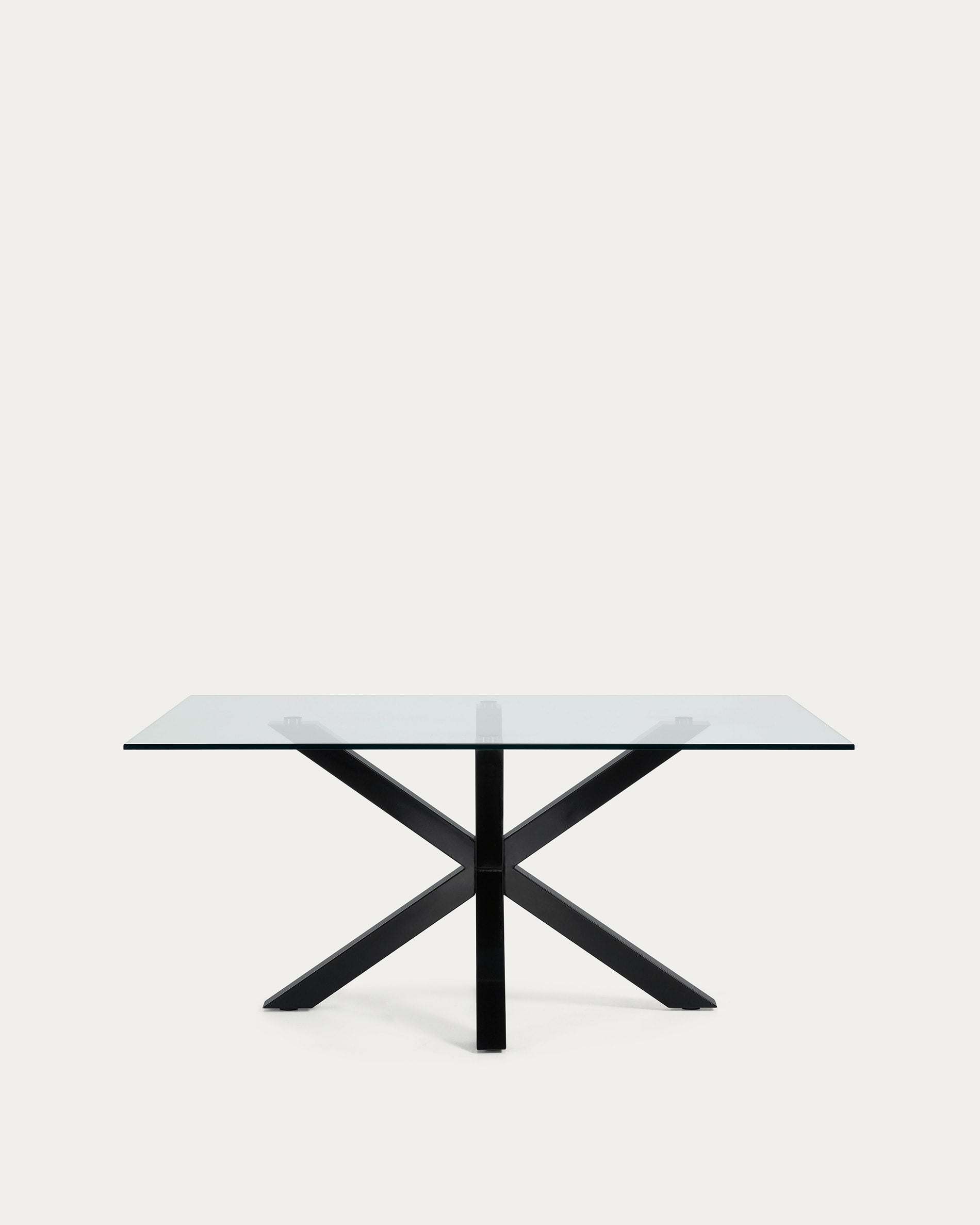 Moderner Argo Tisch: Glasplatte, schwarze Stahlbeine, 180x100 cm, stilvolles Design, ideal für Esszimmer oder Büro.