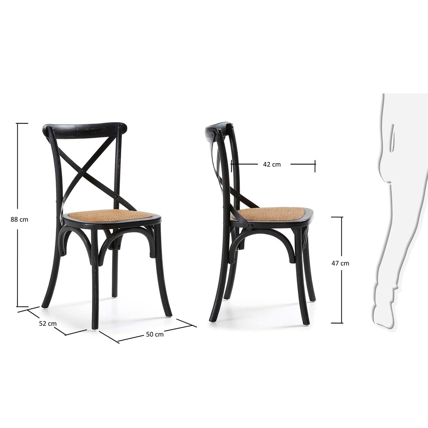 Alsi Stuhl: Eleganter Stuhl aus massivem Birkenholz mit schwarzem Lack und atmungsaktivem Rattan-Sitz – ideal für jedes Esszimmer.