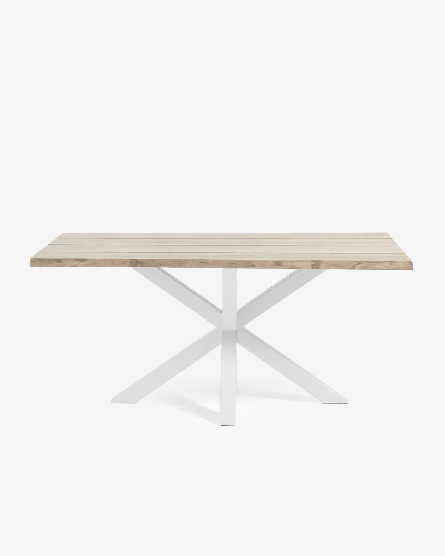 Entdecken Sie den eleganten Argo Esstisch mit Eichenfurnier und weißen Stahlbeinen. Ideal für stilvolle Essbereiche und gesellige Runden.