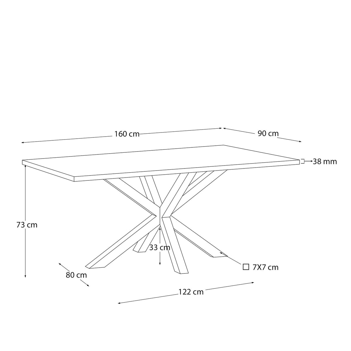 Tisch Argo aus antikem Eichenfurnier und Beinen aus Stahl in Holzoptik, 160 x 90 cm in präsentiert im Onlineshop von KAQTU Design AG. Esstisch ist von Kave Home