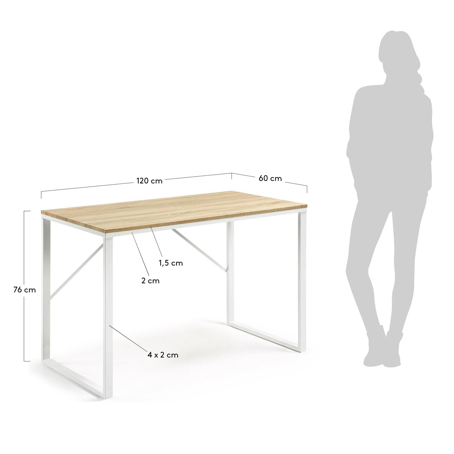 Stylischer Talbot Schreibtisch von Kave Home: Natur-Melamin und weiße Stahlbeine, 120x60cm – ideal für Ihr Home Office!