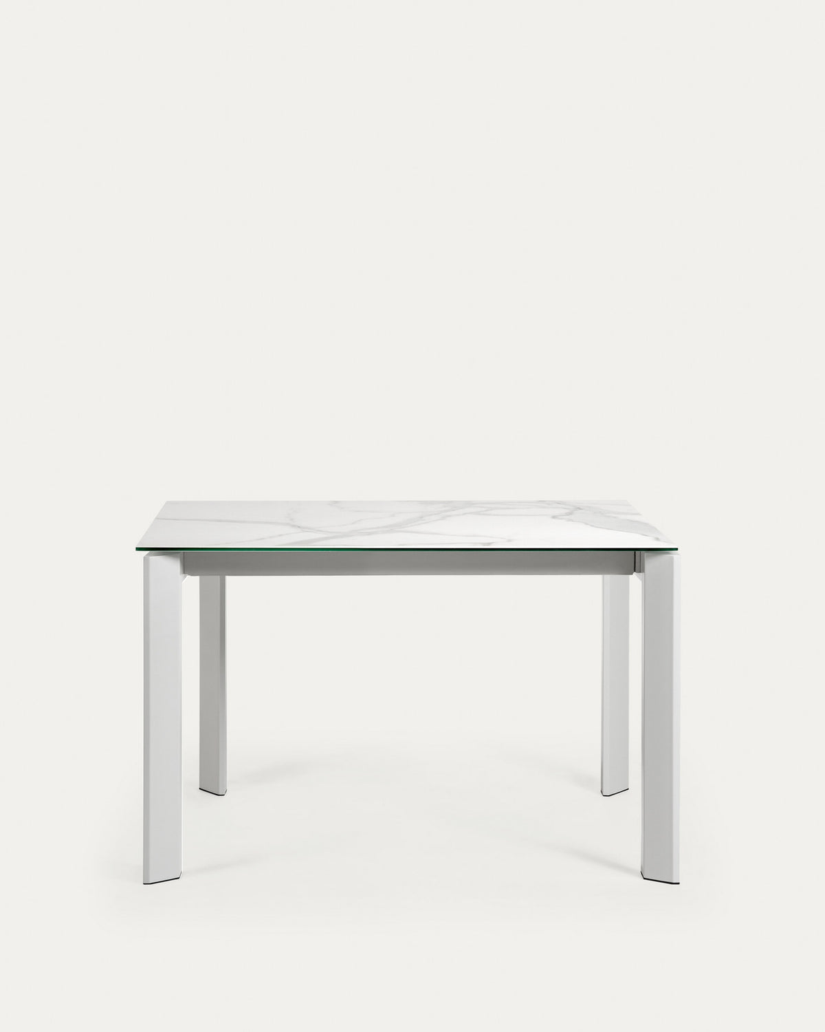 Axis Ausziehtisch Feinsteinzeug mit Kalos Blanco Finish Beine in Weiss 120 (180) cm in Weiss, Grau präsentiert im Onlineshop von KAQTU Design AG. Esstisch ist von Kave Home
