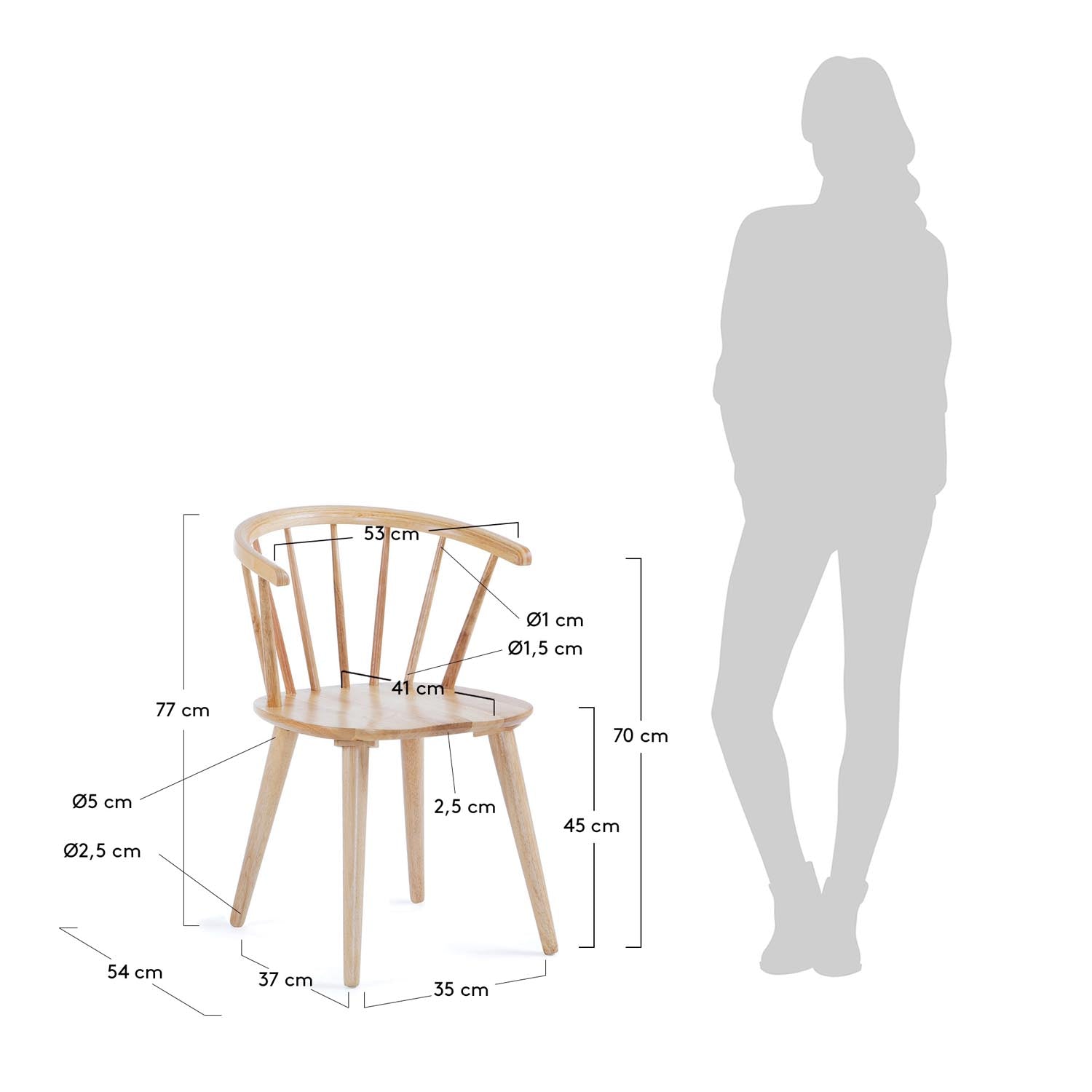 Trise Stuhl DM von Kave Home: Eleganter Stuhl aus massivem Kautschukholz, ideal für stilvolle Esszimmer und hohen Sitzkomfort.