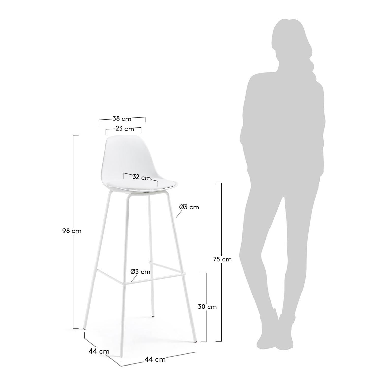 Moderner Kave Home Barhocker, 75 cm, in Weiß für trendige Bars.