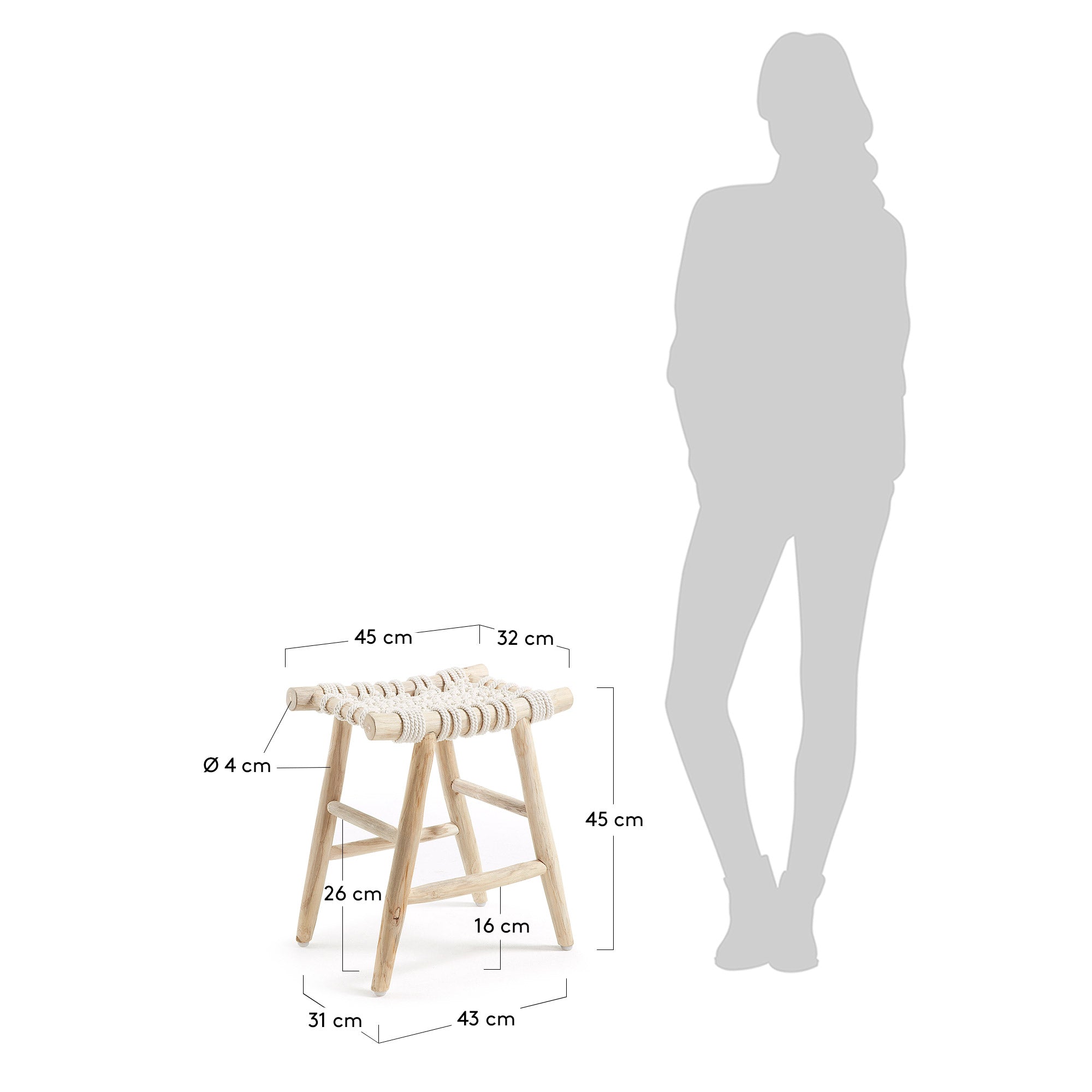 Edgard Fusshocker von Kave Home: Eleganter Hocker aus massivem Teakholz, ideal für Komfort und stilvolle Akzente in jedem Raum.