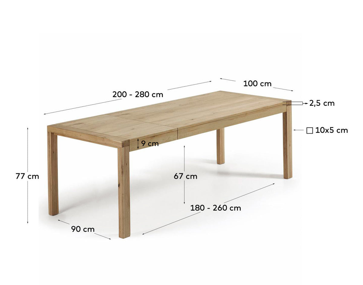 Briva Ausziehtisch aus Eichenfurnier mit natürlichem Finish 200 (280) x 100 cm in Natur präsentiert im Onlineshop von KAQTU Design AG. Esstisch ist von Kave Home