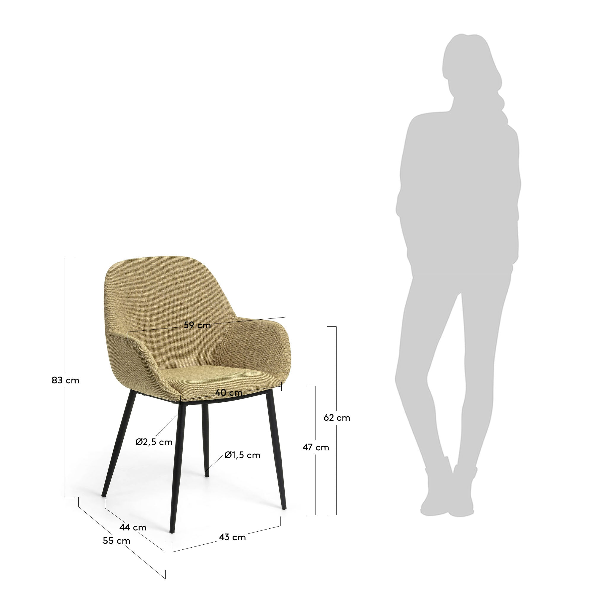 Konna Stuhl in Senfgelb mit schwarz lackierten Stahlbeinen FR in Senfgelb präsentiert im Onlineshop von KAQTU Design AG. Stuhl ist von Kave Home