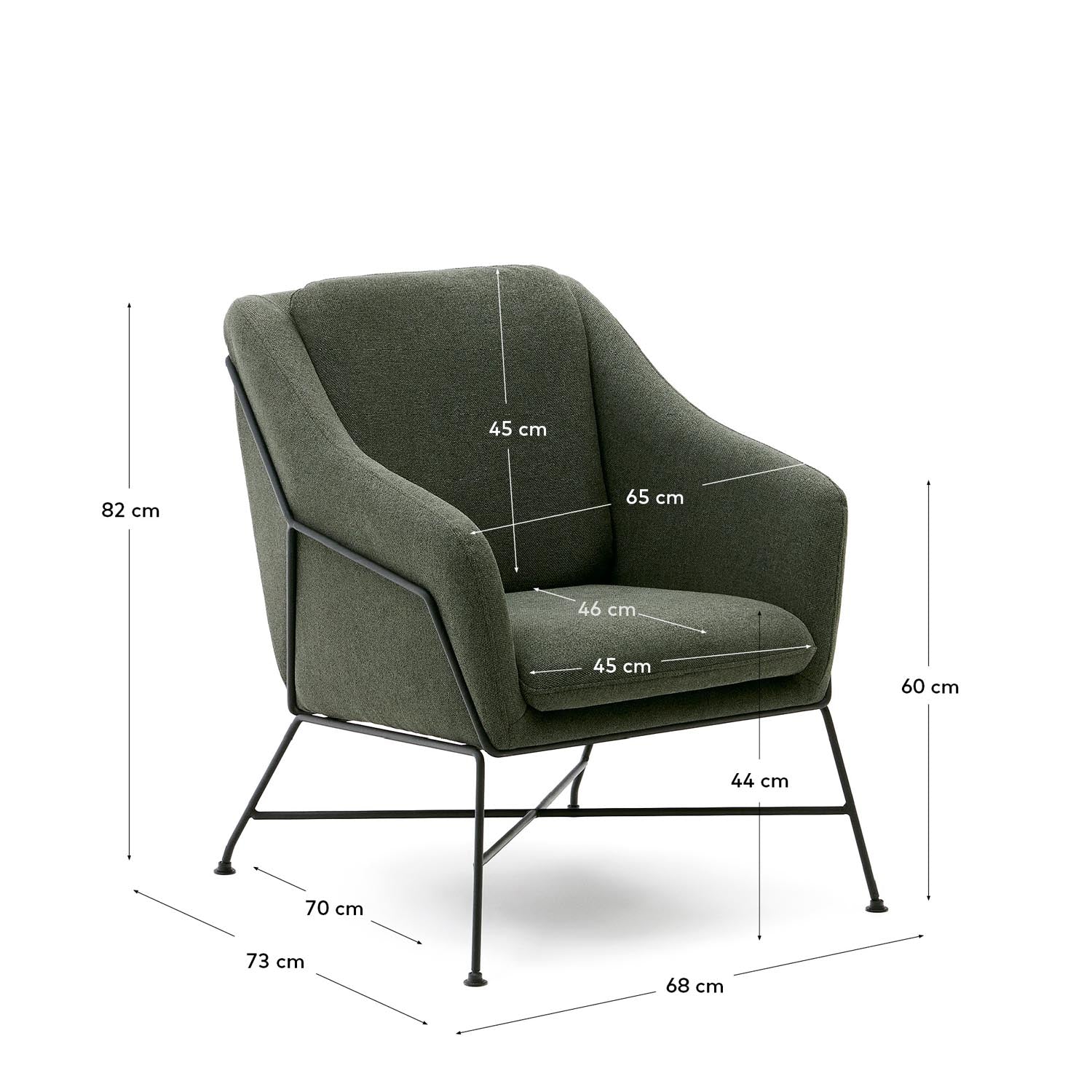 Brida Sessel in elegantem Grün mit stabilen Stahlbeinen in Schwarz. Modernes Design trifft auf hohen Sitzkomfort – ideal für jedes Zuhause.