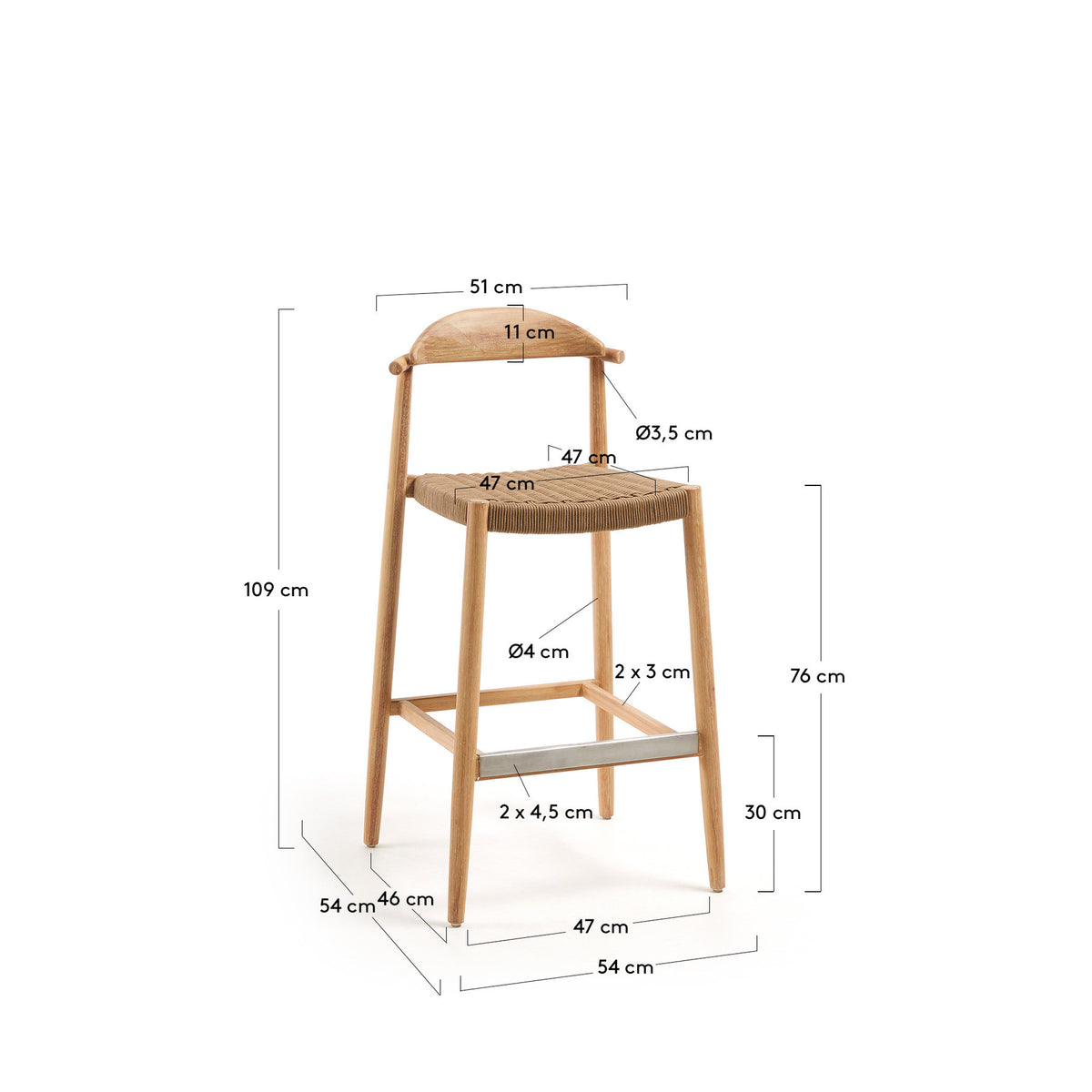 Nina Hocker aus massivem Akazienholz Höhe 76 cm FSC 100% in Beige, Natur präsentiert im Onlineshop von KAQTU Design AG. Outdoor-Barstuhl ist von Kave Home