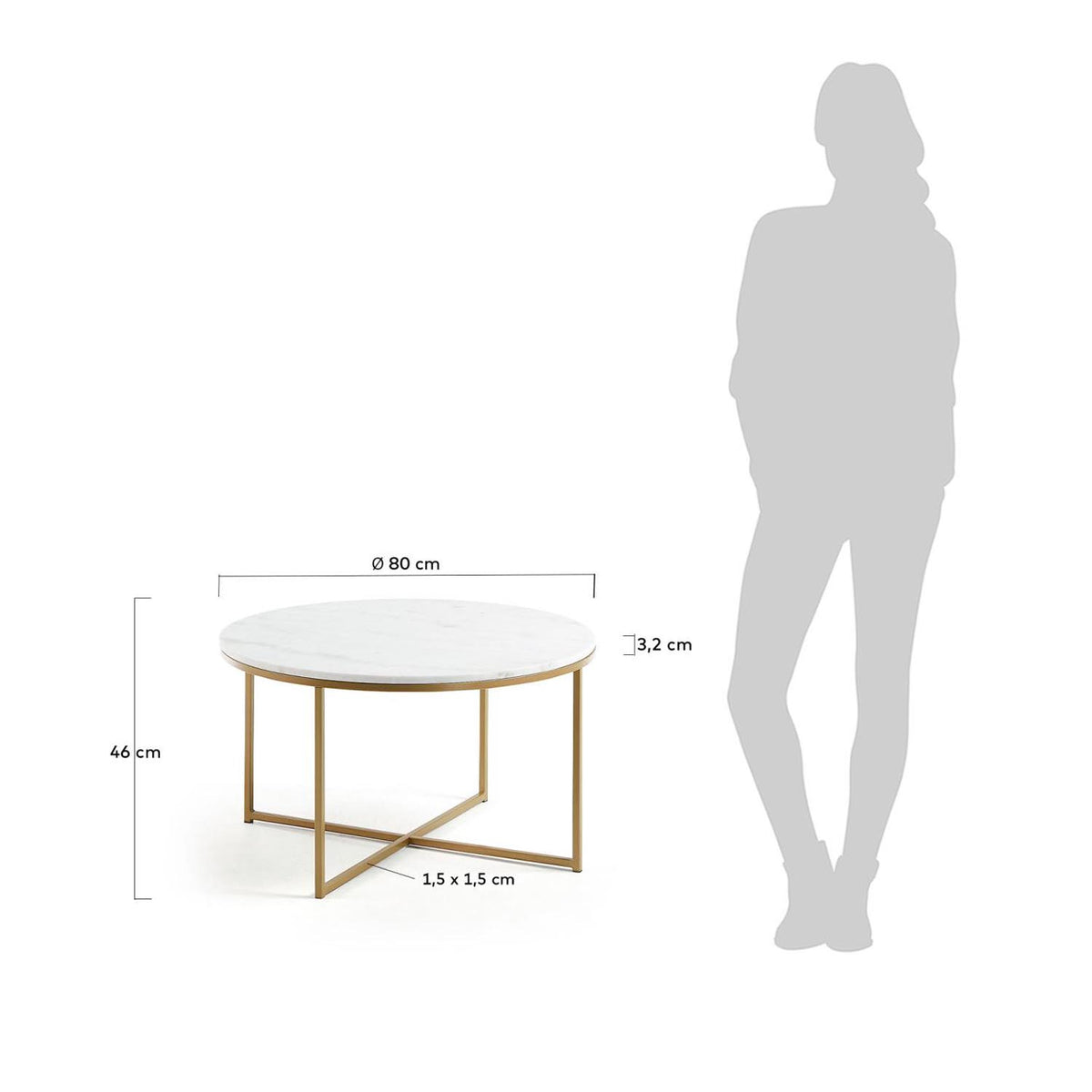 Sheffield Couchtisch aus weissem Marmor und Stahlbeinen mit goldenem Finish Ø 80 cm in Weiss, Gold präsentiert im Onlineshop von KAQTU Design AG. Beistelltisch ist von Kave Home