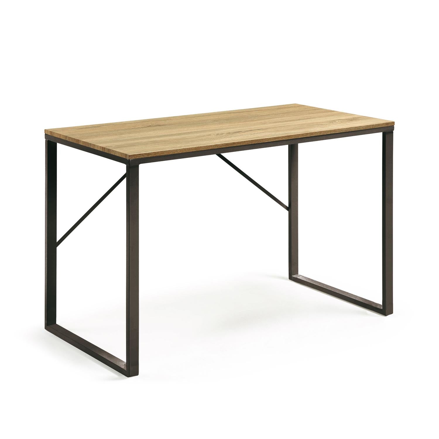 Entdecken Sie den Talbot Schreibtisch von Kave Home: modernes Design, MDF in Natur, stabile Stahlbeine in Schwarz, ideal für Home-Office und kreative Räume.