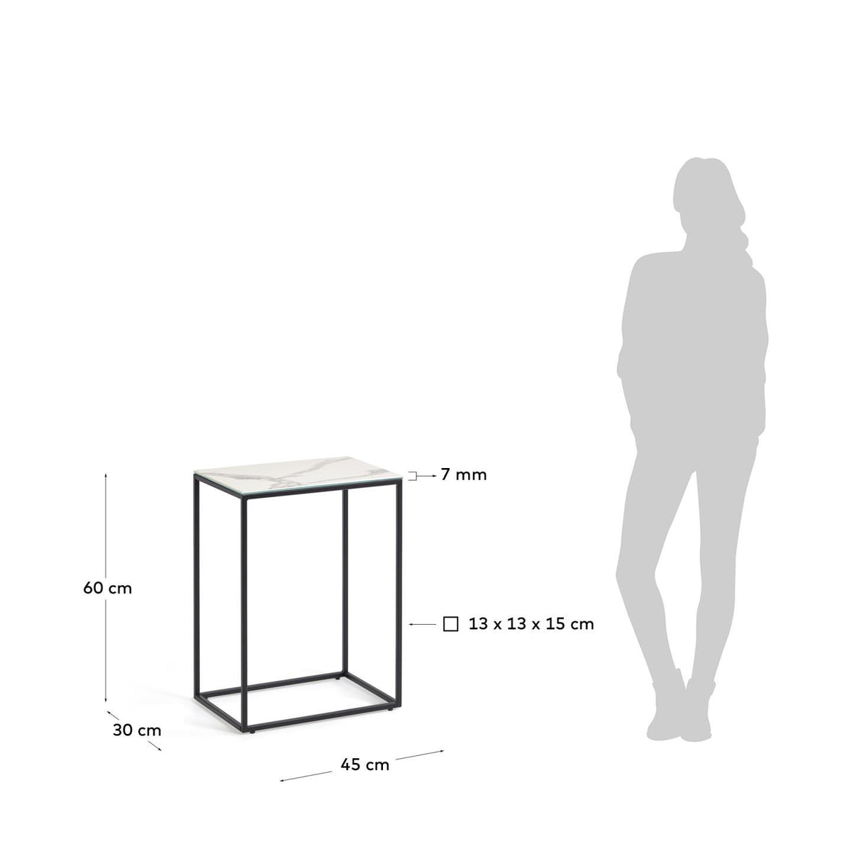Rewena Beistelltisch Feinsteinzeugplatte Kalos Weiss Finish 45 x 30 cm in Weiss präsentiert im Onlineshop von KAQTU Design AG. Beistelltisch ist von Kave Home