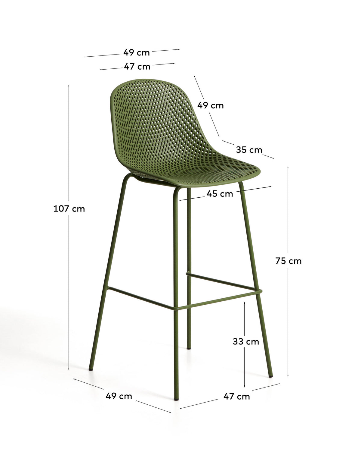Outdoor-Hocker Quinby in Grün, 75 cm in Grün präsentiert im Onlineshop von KAQTU Design AG. Gartenstuhl ist von Kave Home