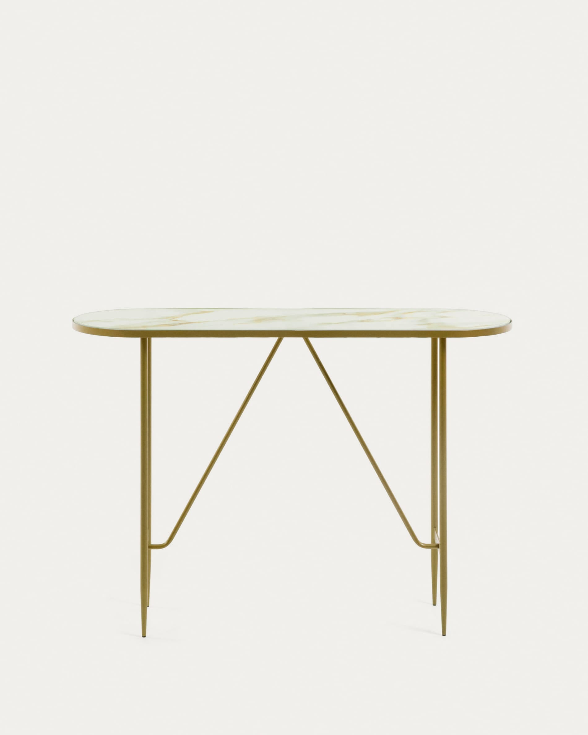 3D-Modell der Elisenda-Konsole: Goldrahmen, Marmorplatte, robustes Glas, stilvoll und vielseitig für Ihr Zuhause.